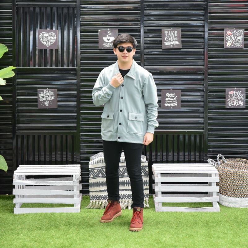 Jaket pria IKC 002 distro cbr six Bandung hoodie dua sisi bolak balik keren grosir pakaian pria H0D7-Outher birum muda