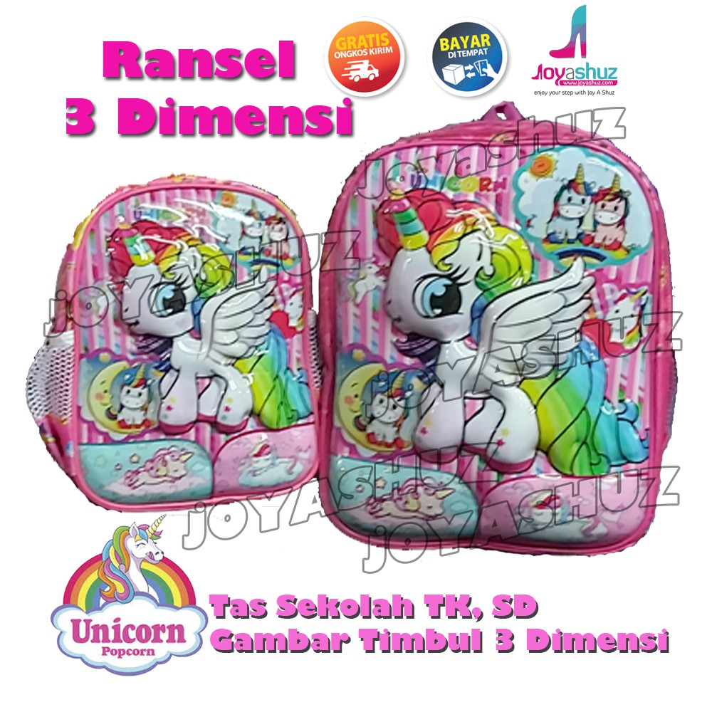 Tas Sekolah Anak Little Pony Unicorn 3 Dimensi TK SD PAUD - Tas Ransel Anak Karakter 3D