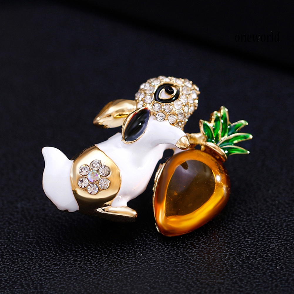 OW@ Cartoon Rabbit Carrot Rhinestone Women Brooch Pin Dress Scarf Clothes Decor