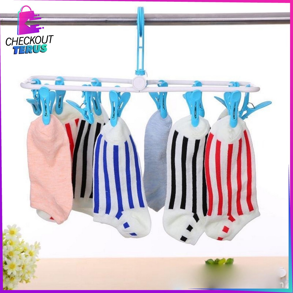 CT C282 Gantungan Baju 12IN1 Lipat Jepitan Hanger Kaos Kaki Gantungan Pakaian Dalam Hanger Jemuran Plastik Bahan Tebal Gantungan Pakaian