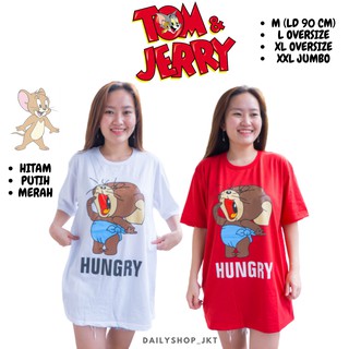 BAJU KAOS  KATUN TOM JERRY OVERSIZE HITAM PUTIH JUMBO  