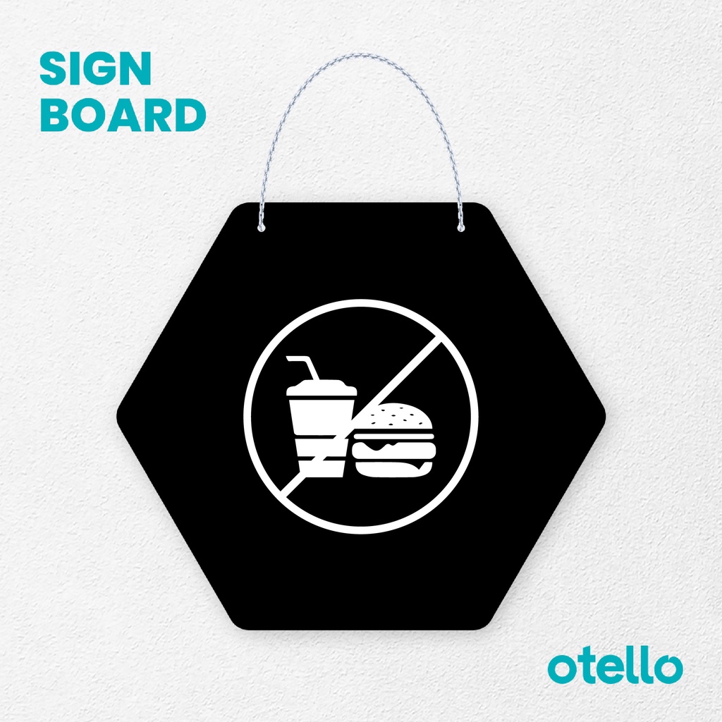 Otello Sign Dilarang Membawa Makanan Signage Board Acrylic Papan Gantung Label Akrilik Rantai Petunjuk Toko Modern Minimalist Kafe Restoran Kantor Gedung Cafe