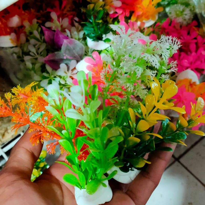 Tanaman Hias aquarium tanaman plastik soliter batu hias toples cupang