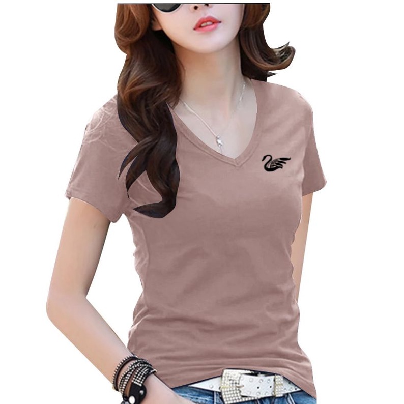 KAOS ATASAN WANITA V- NECK/KAOS WANITA DISTRO KEKINIAN