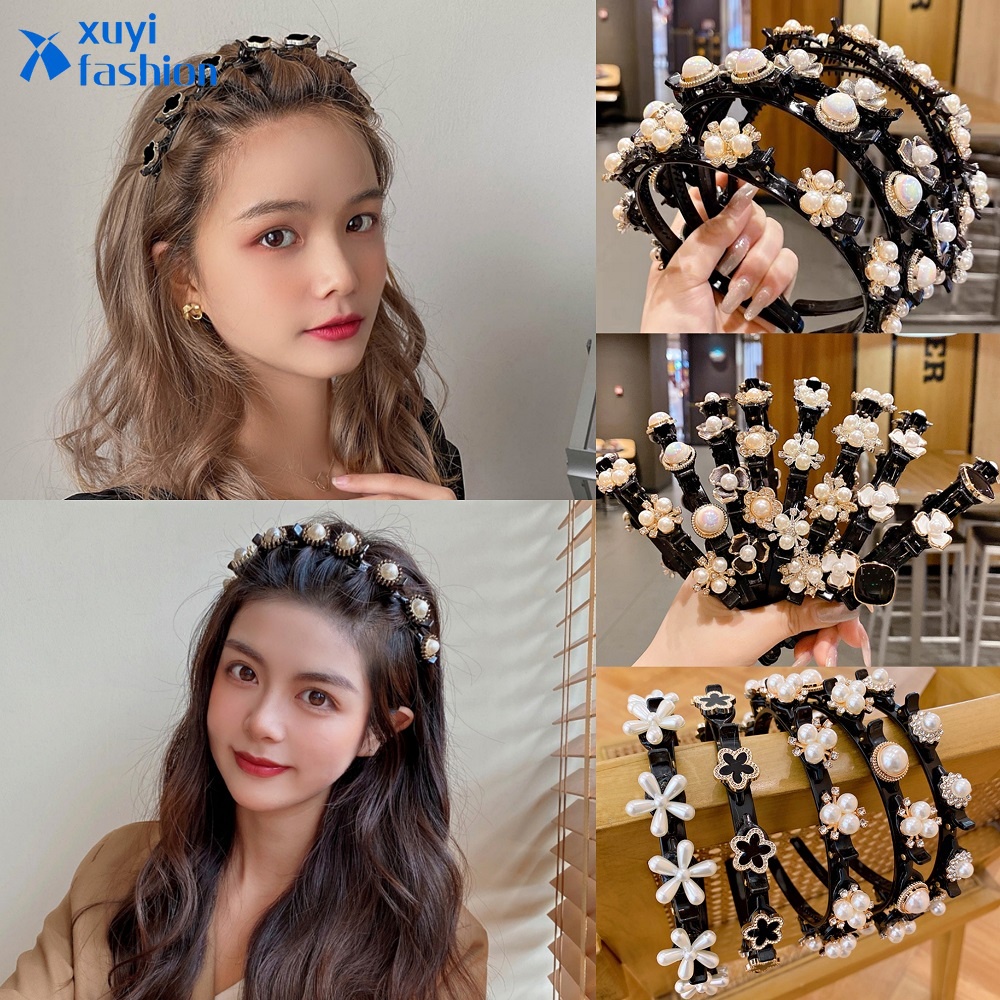 Fashion Pearl Headband Bangs Multi-layer Hollow Tooth Design Headbands Clip Face Washing Headdress