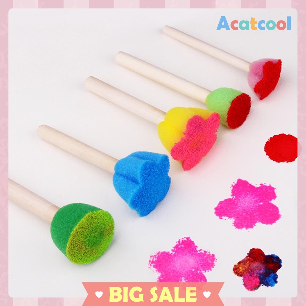 5pcs/set DIY Wooden Sponge Graffiti Painting Brushes for Kids Drawing Toys