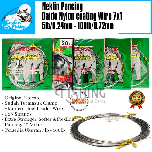 Neklin Pancing Utecate 10 Meter Wire 7x1 Strands (5Lb - 100Lb) Murah - Engkus Fishing