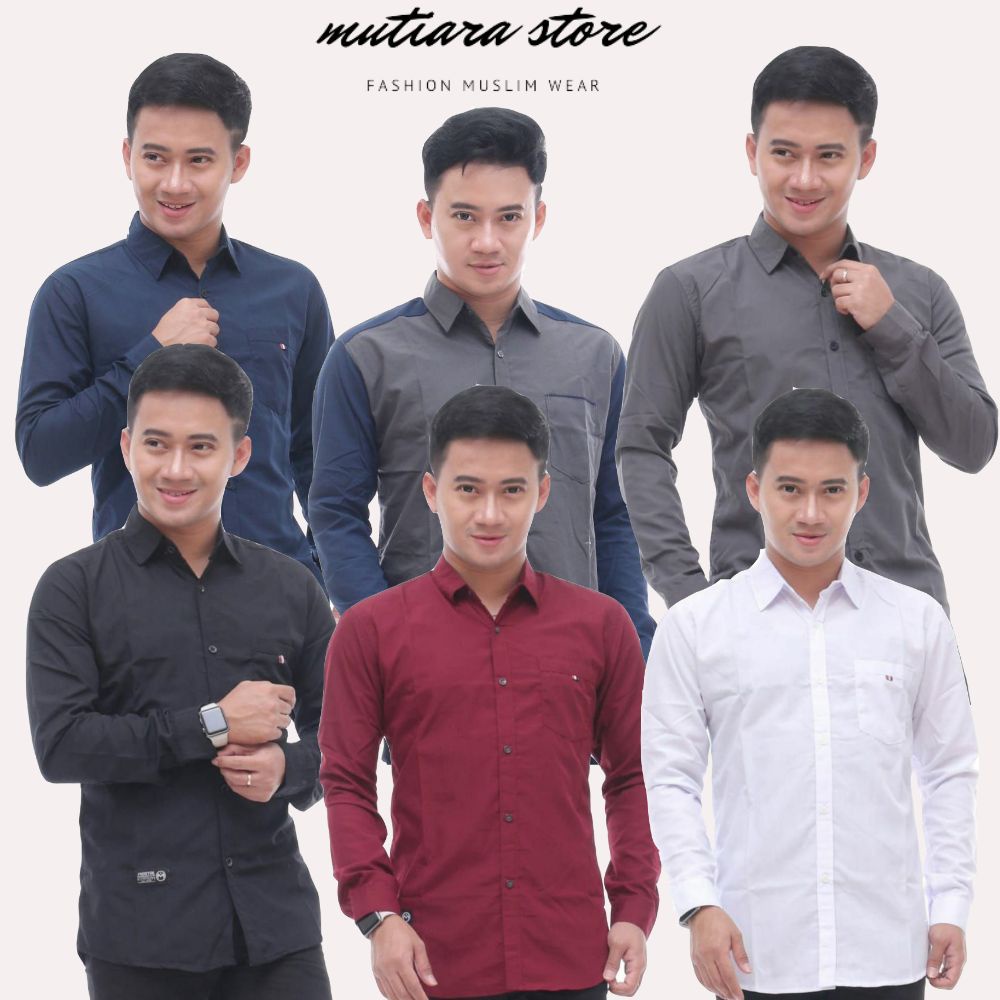 Kemeja Cowok Polos Lengan Panjang Slimfit | Kemeja Kantor Pria Size M L XL