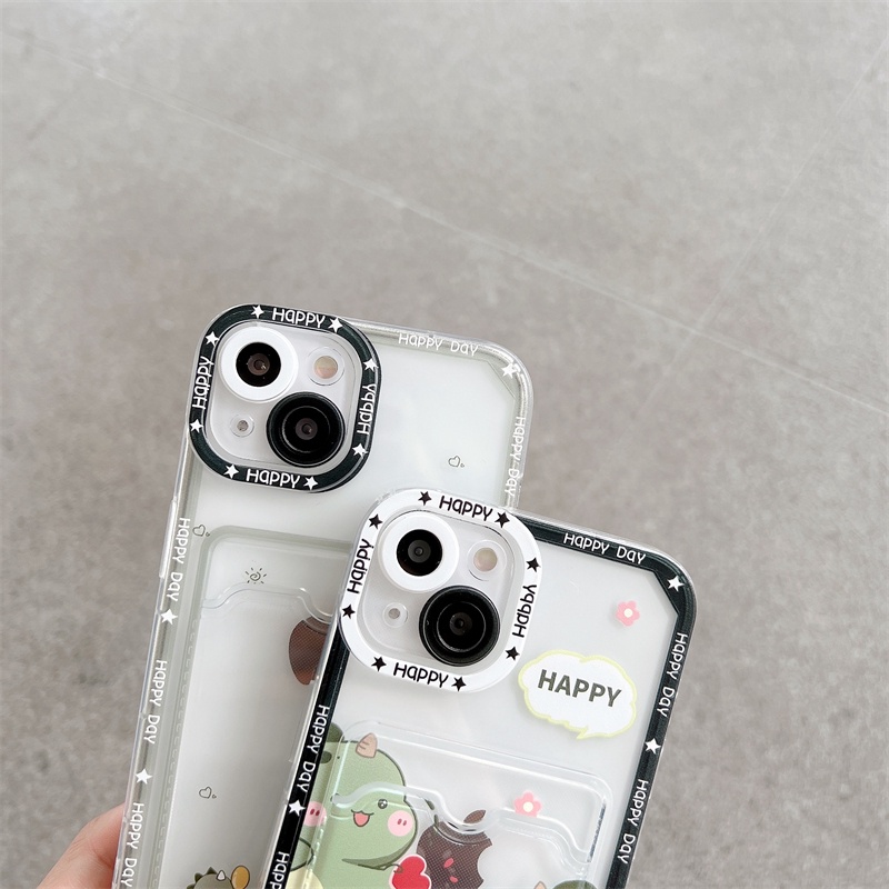 Soft Case Pelindung Lensa Transparan Desain Kartu Dinosaurus Untuk iPhone 12 13 Pro MAX 11 X XR XS MAX 7 8 Plus