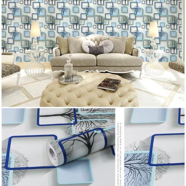 Wallpaper Dinding 3D Motif Kotak Biru Wallpaper Dinding Sticker