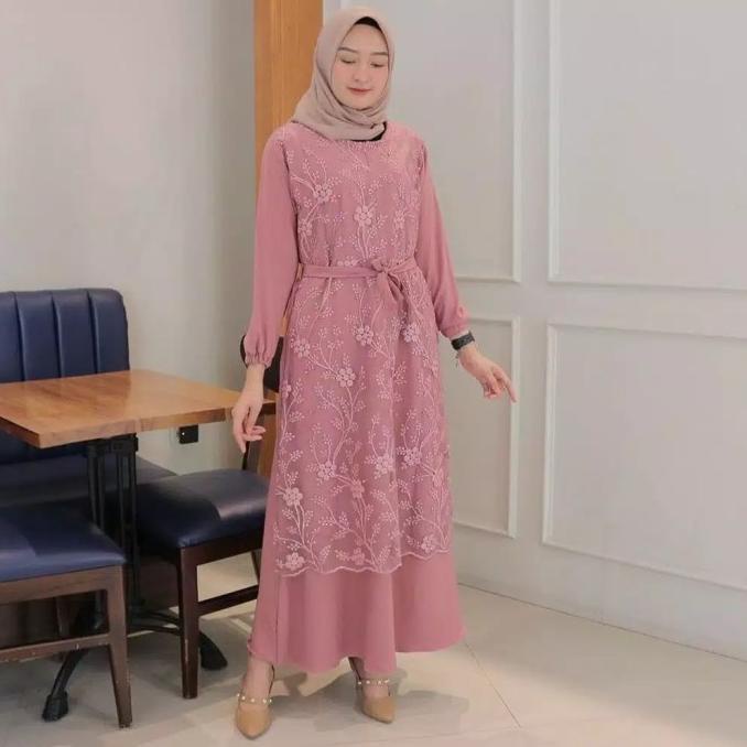 Gamis Syari Brokat Terbaru Model Baju Gamis Kombinasi Brokat Alma