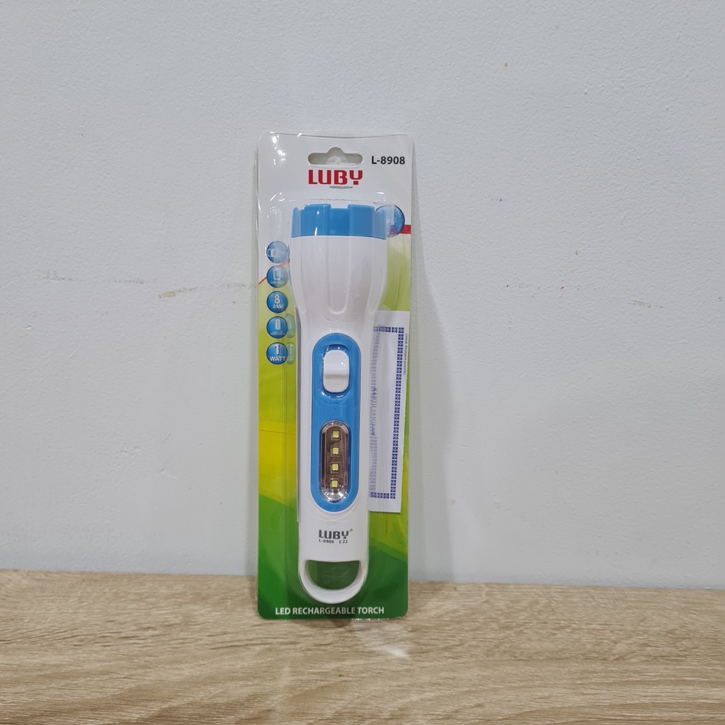 Senter Cas LUBY L 8908 Putih Baterai Rechargeable Ulang LAmpu EMergency LED Camping 1 Watt