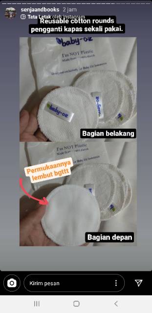 Cotton pad Baby Oz reuseable kapas kain muka make up cuci ulang