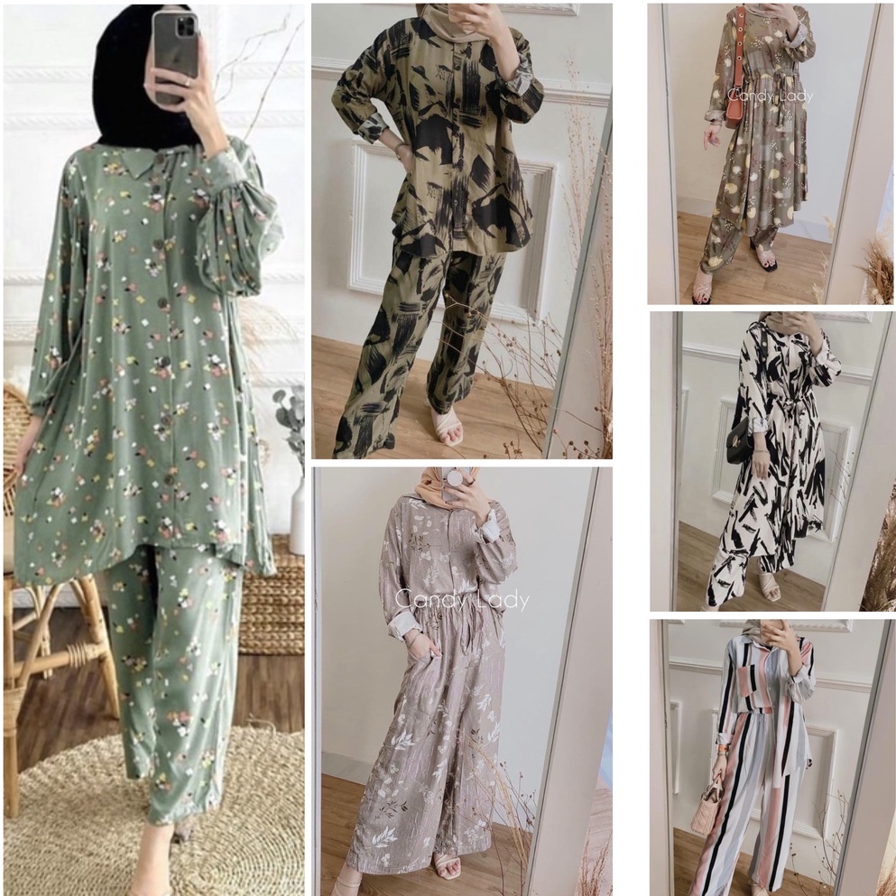 SETELAN WANITA CRINKLE AIRFLOW RAYON MODEL TERBARU PAJAMAS SETCEL STELAN RAYON | TENIA DAILY ONE SET 50 MOTIF TERKINI