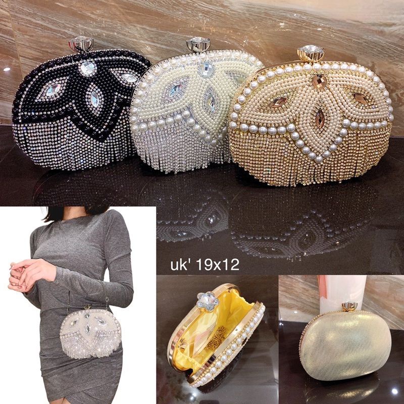 tas pesta kerang shell cangkang mutiara pearl diamond batu permata batu swarovski crystal kristal ru