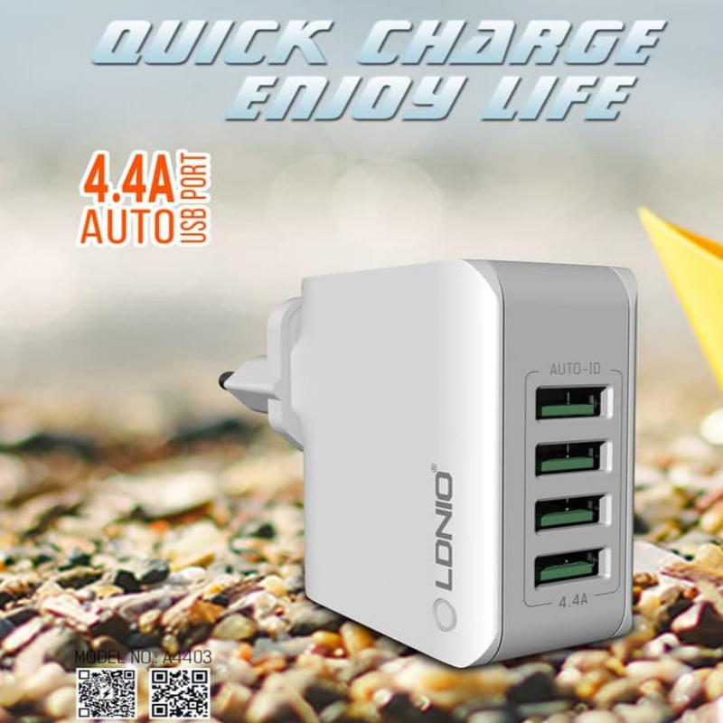 LDNIO A4403 4 USB Port 5V-4.4A Quick Charger Travel Adaptor Colokan USB
