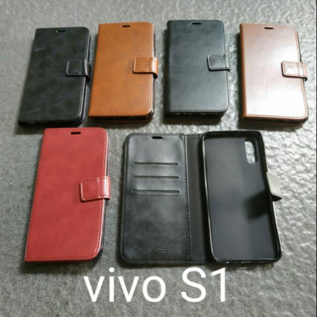 Flip case kulit Vivo S1 bisa slot kartu flipsell flipcase book cover