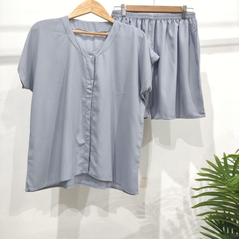 PIYAMA KANCING PENDEK HITS PIYAMA KANCING BUSUI | PIYAMA RAYON | HOMEWEAR-PD NK BABY GREY