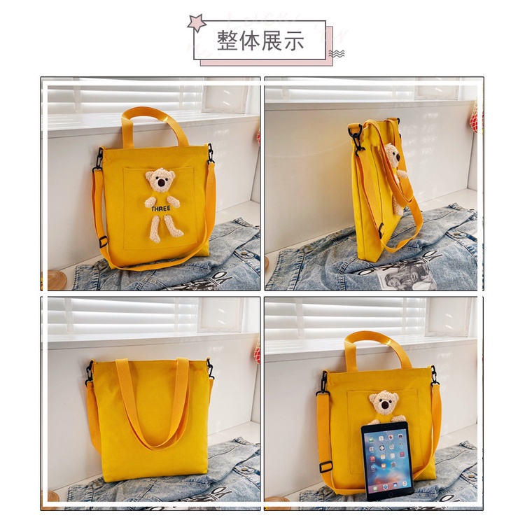 [littlecrab] Tote Bag Beruang Lucu Teddy Bear Unisex Totebag Timbul Unik Resleting Berkualitas Tas Tote Kuliah Sekolah Big Capacity Korean Style