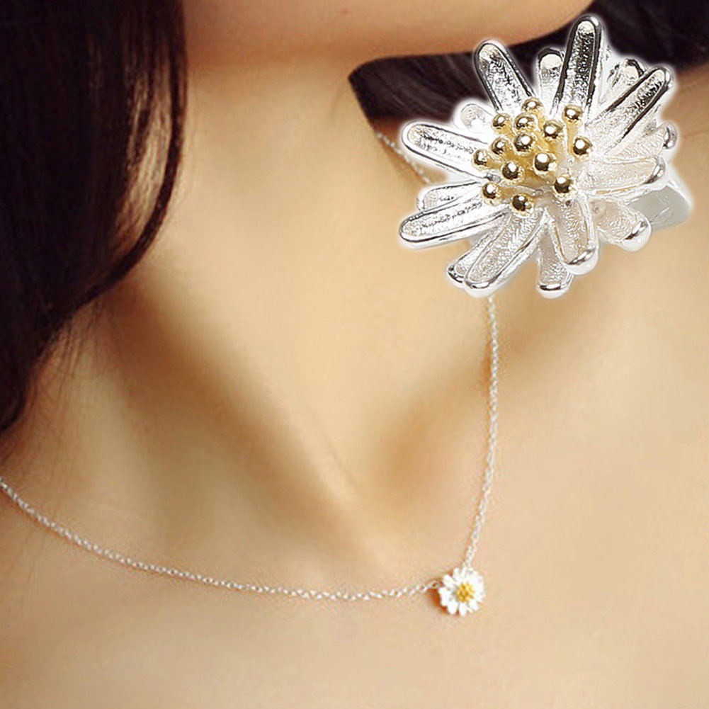 Women's Sterling Silver Daisy Necklace Jewelry Daisy Pendant Sunflower Necklace