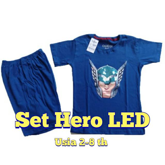 Kaos + Celana Hero LED 2-7 th (Pilih Warna)