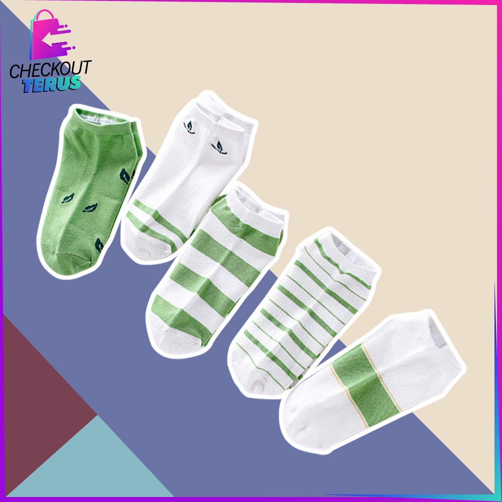 CT P185 Kaos Kaki Semata Kaki Motif Daun Wanita Gaya Korea Kaus Kaki Pendek Wanita Dewasa Fashion Kaos Kaki Murah