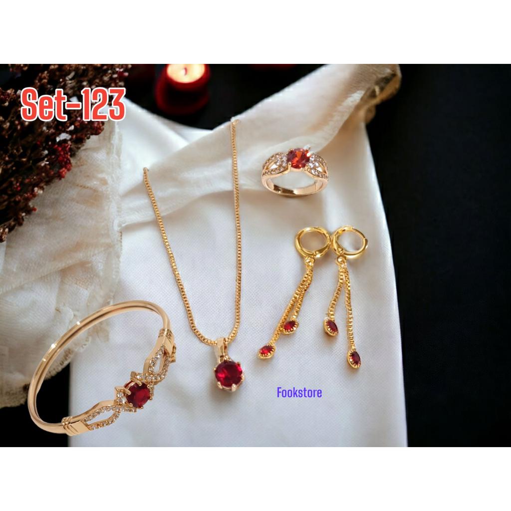 SET PERHIASAN DEWASA MOTIF PERMATA MERAH ISI 4 ITEM/SET-123