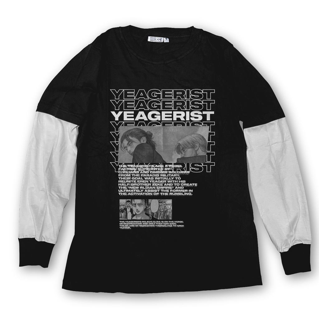 Longsleeve Eren Yeagerist Double Layer Black Anime Manga Attack On Titan SNK AOT Premium Unisex