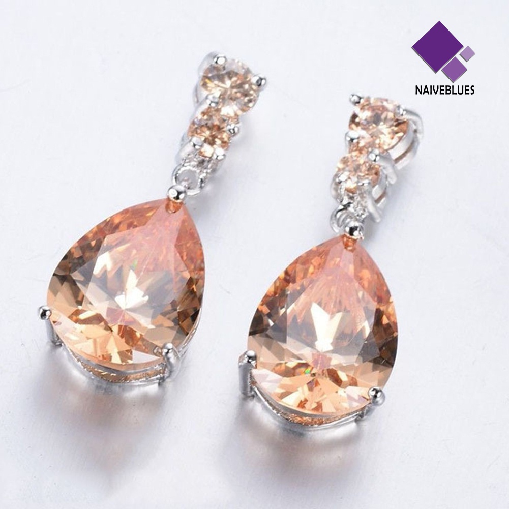 Anting Stud Juntai Cubic Zirconia Bentuk Teardrop Untuk Wanita