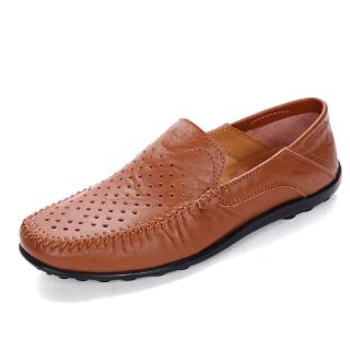 mens brown leather casual slip on shoes