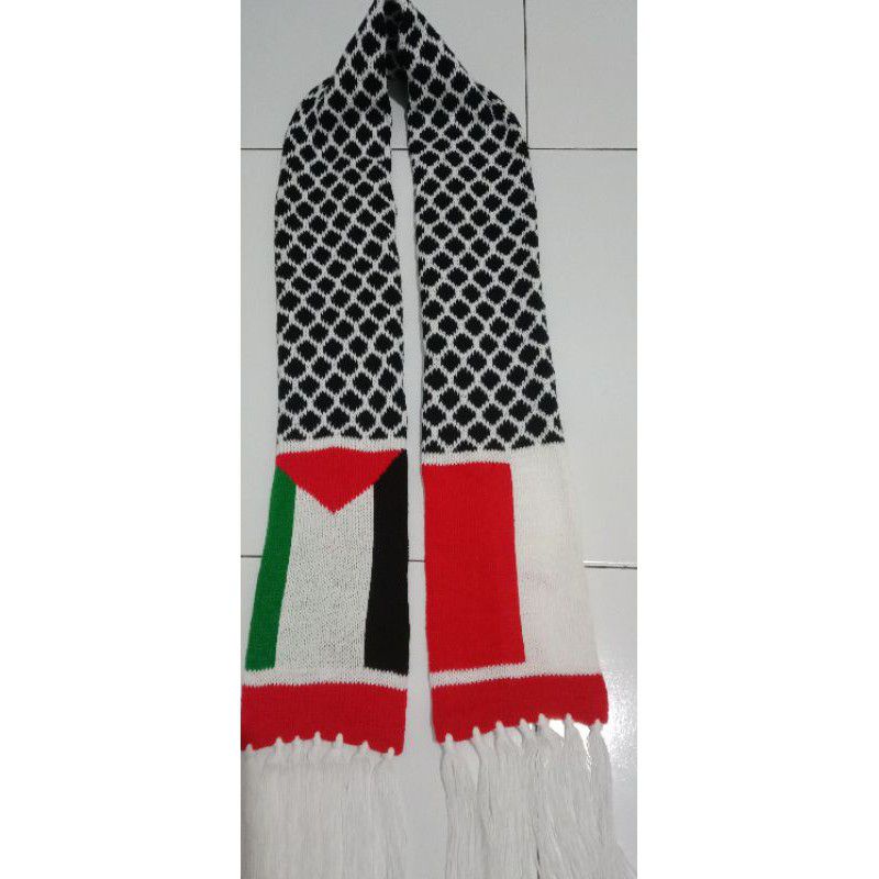 Syal Rajut Palestina Indonesia / Scarf Palestine / Sorban palestine termurah Best Seller-Putih