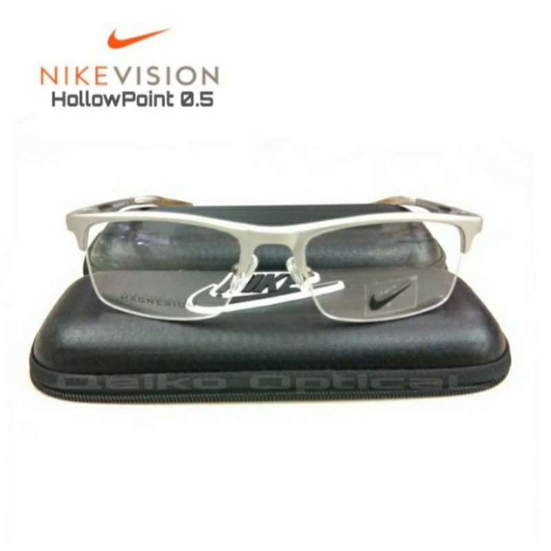 Kacamata Frame Pria Titanium Carbon Half Nike HollowPoint 0.5 Silver Matte - Model Sporty