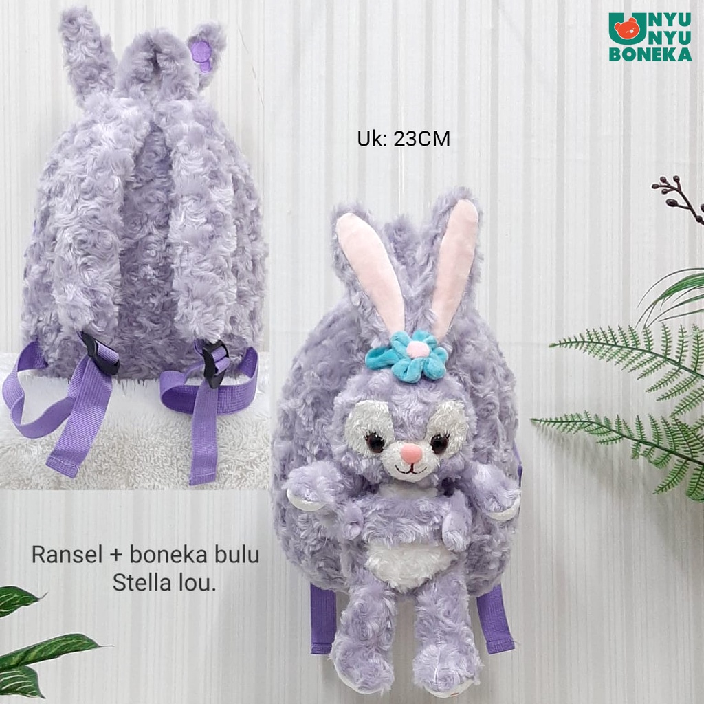 tas ransel + boneka ungu stella lou rabbit kelinci animal bahan lembut