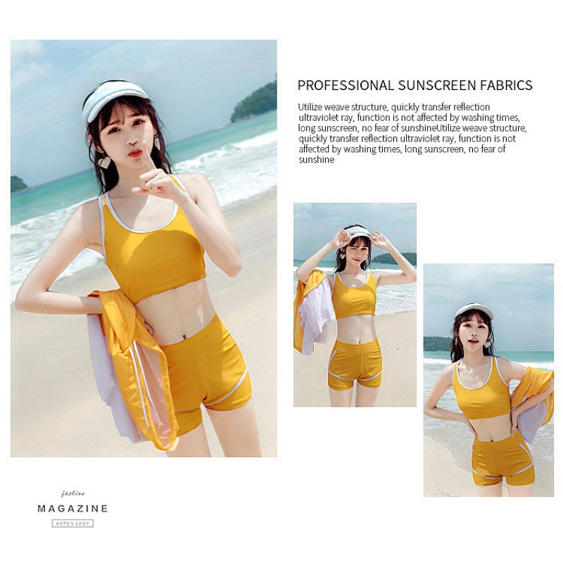 【Wetrose】3Pcs Set Gaya Korea Wanita Bikini Renang Gadis Muda Datar Rok Keren Baju Renang Swimwear