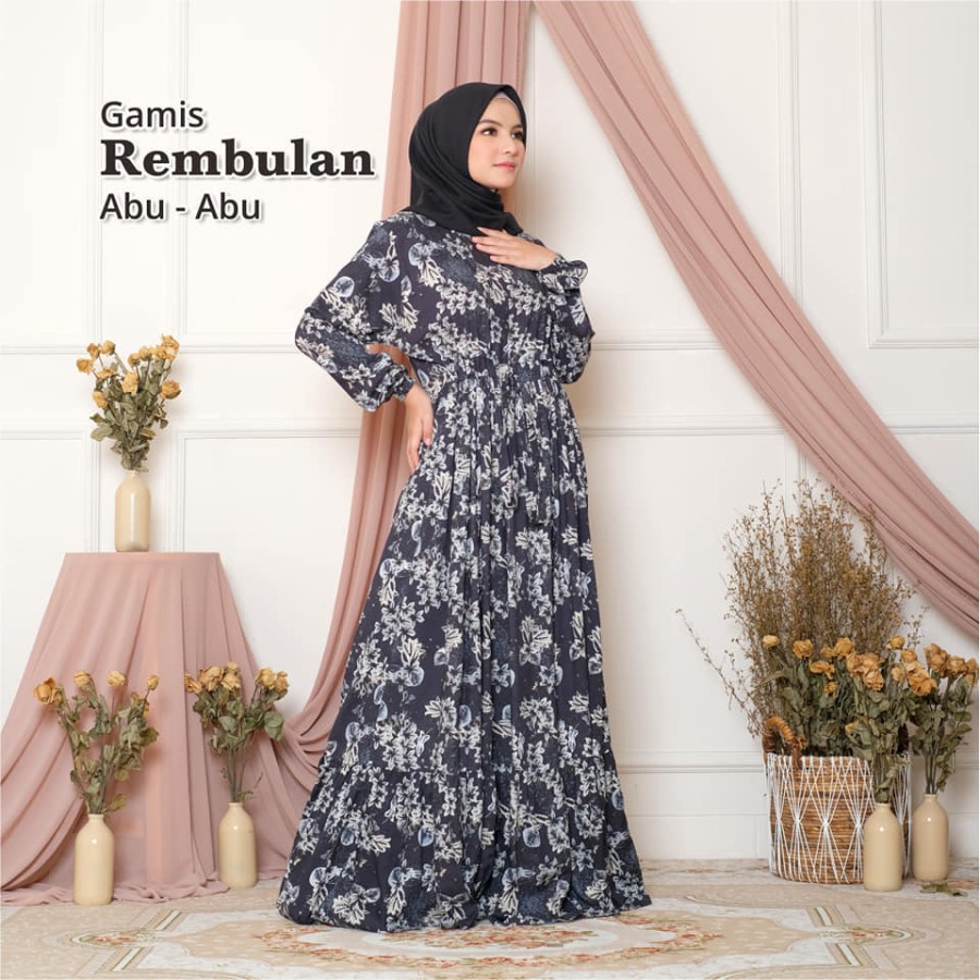 GAMIS MUSLIM / HOMEDRESS WANITA MOTIF REMBULAN (ABU) pmi