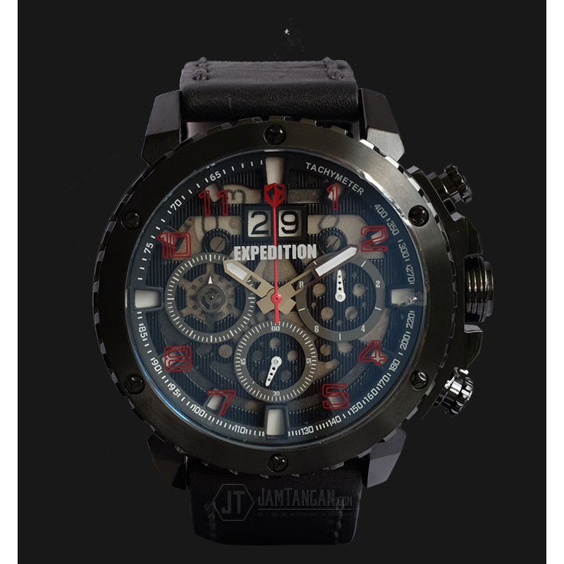 Expedition E6669-MCLIPBARE Man Black Dial Leather Strap