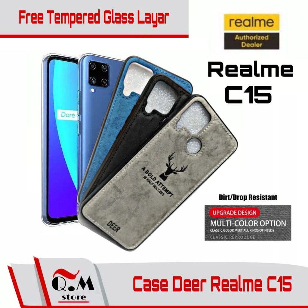 Case Deer Oppo Realme C15 Softcase Premium Casing Realme C15 Free Tempered Glass Layar