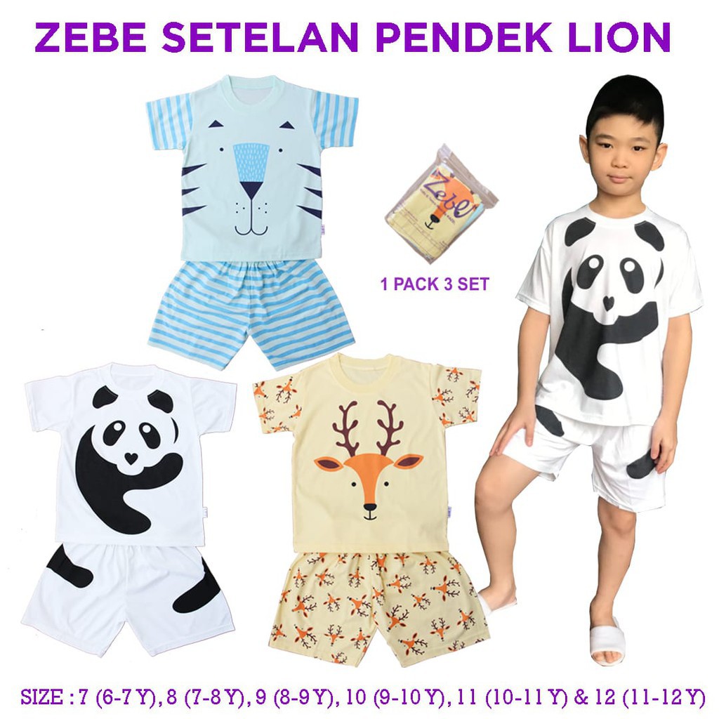 3 Pcs ZEBE setelan pendek anak BAT / LION / TIGER / INDIAN BAJU ANAK BAJU BAYI 6-12 TAHUN