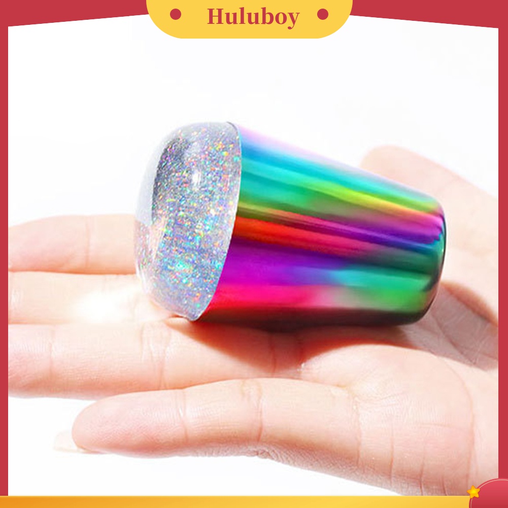 Huluboy Huluboy♡ Stempel Laser Silikon Gagang Besar Warna Pelangi Untuk Manicure