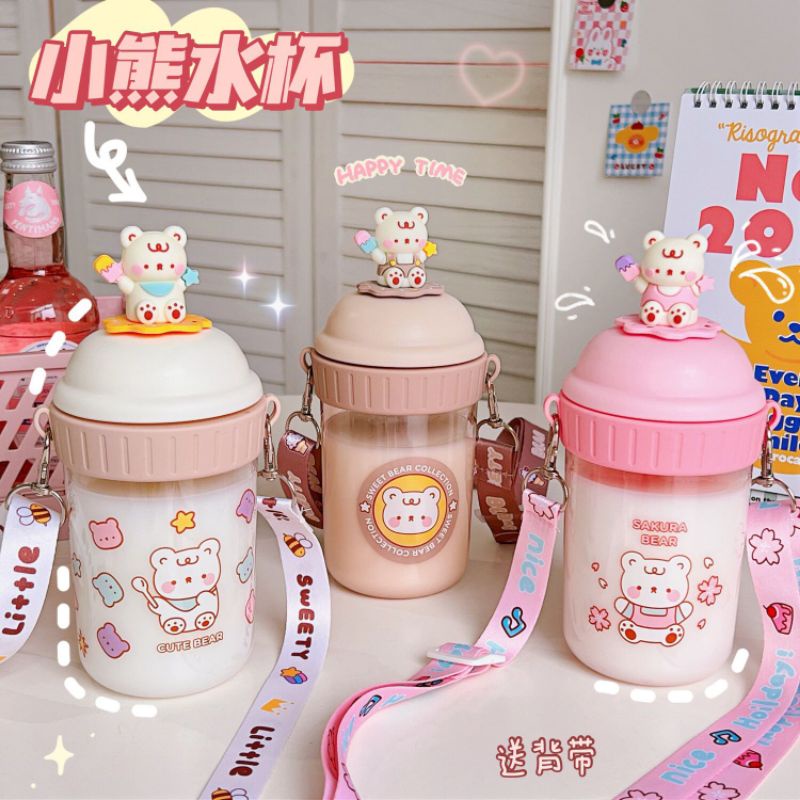 botol minum beruang teddy bear lucu/tumbler beruang (ada gantungan)