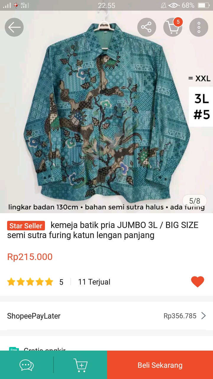 Kemeja Batik Pria Jumbo 3l / Big Size Semi Sutra Furing Katun Lengan Panjang