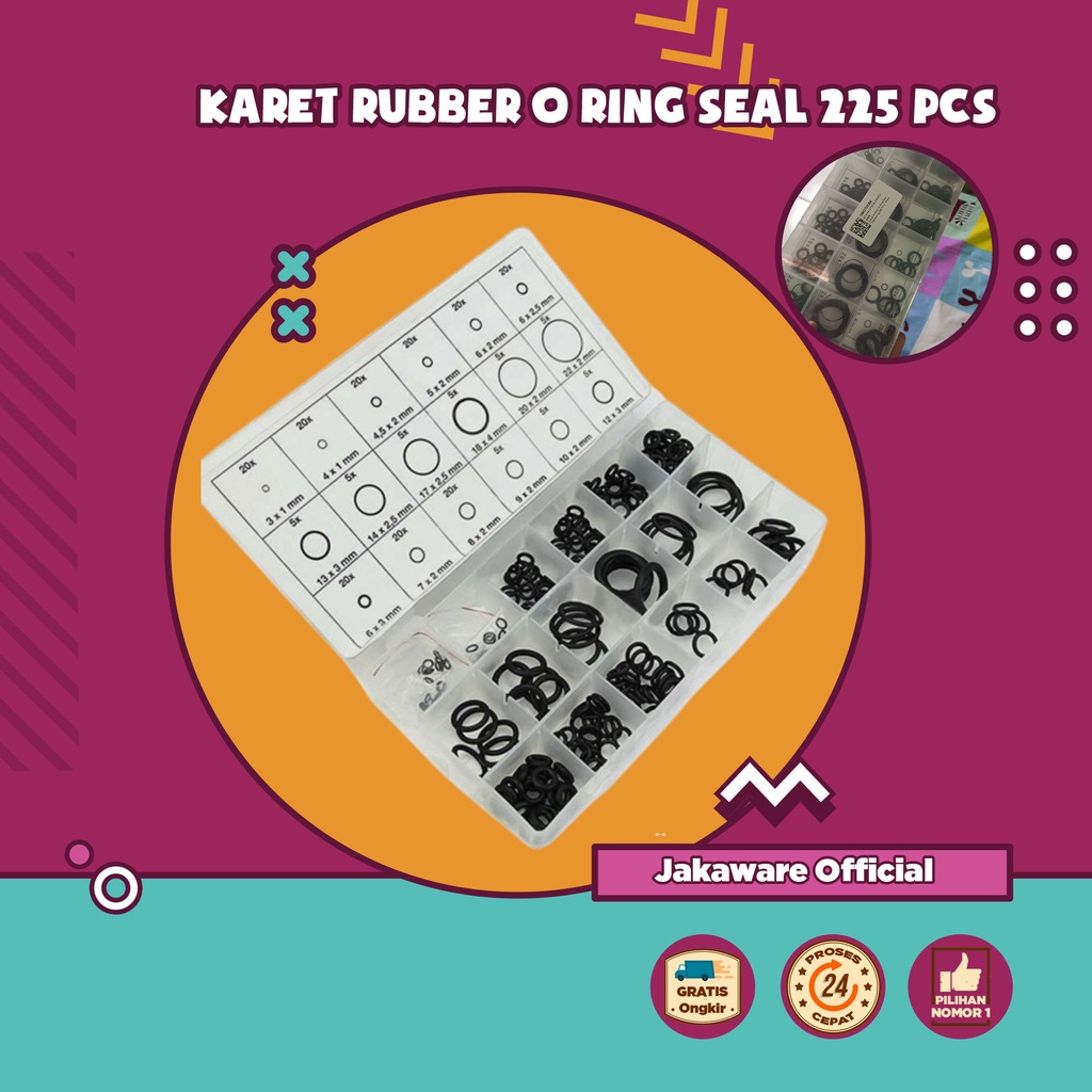 KARET RUBBER O RING SEAL 225 PCS DRAG DRAT KERAN KRAN AIR MESIN POMPA ANTI BOCOR ORING SEL SIL FULL 