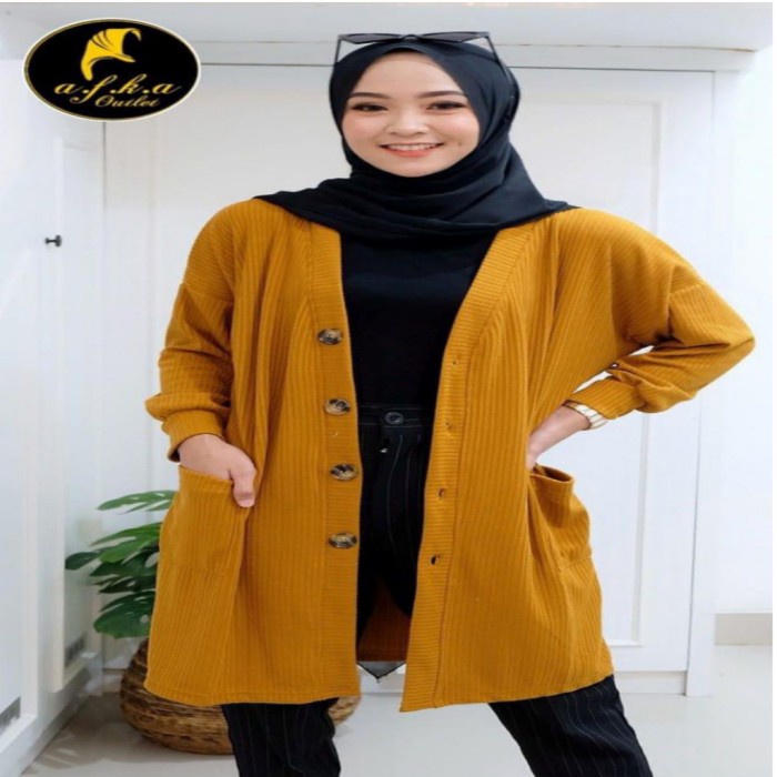 Blazer Rajut Wanita Panjang Oversize Tere Premium Outerwear - Navy