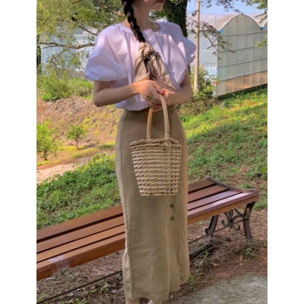 ROK SPAN LINEN BAWAHAN PANJANG WANITA KOREA STYLE KERJA KANTOR KASUAL CASUAL ROK SPAN BELAH TENGAH SKIRT WANITA KANCING TENGAH DEPAN-1