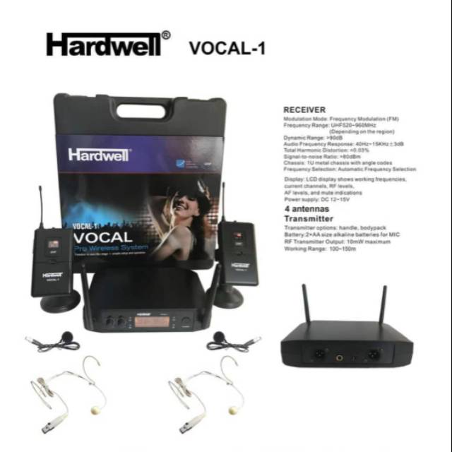 Mic wireless hardwell vocal-1 mic jepit2 + headset2 .original