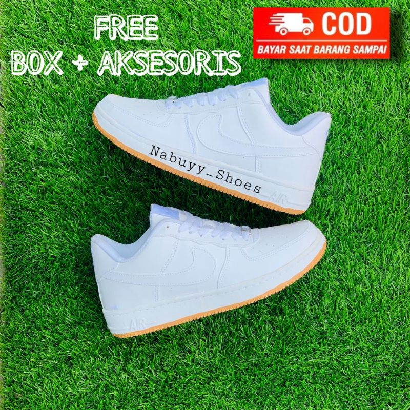 sneakers nk3 a1r forc3 1 one putih sol gum model tali sepatu pria &amp; wanita dewasa sporty kasual trendy