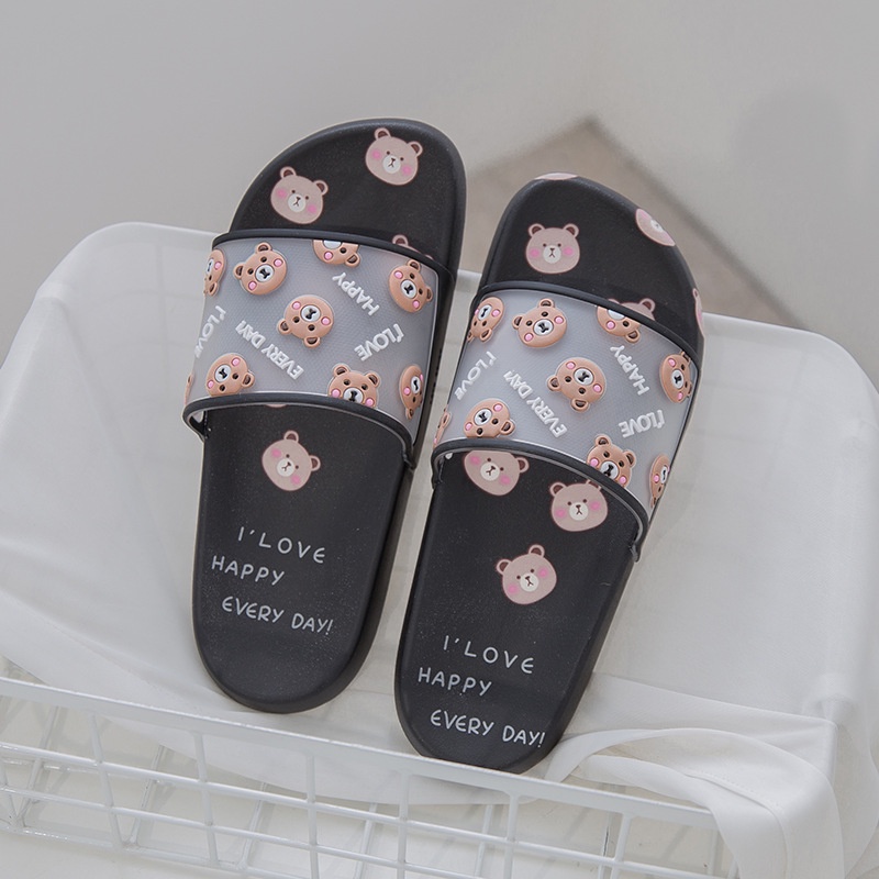 [JWALK] Sandal Wanita Slip On Karet Bear KAI BLACK PEACH WHITE Transparan Hangout Outdoor Rumahan Lucu Anti Licin- 262