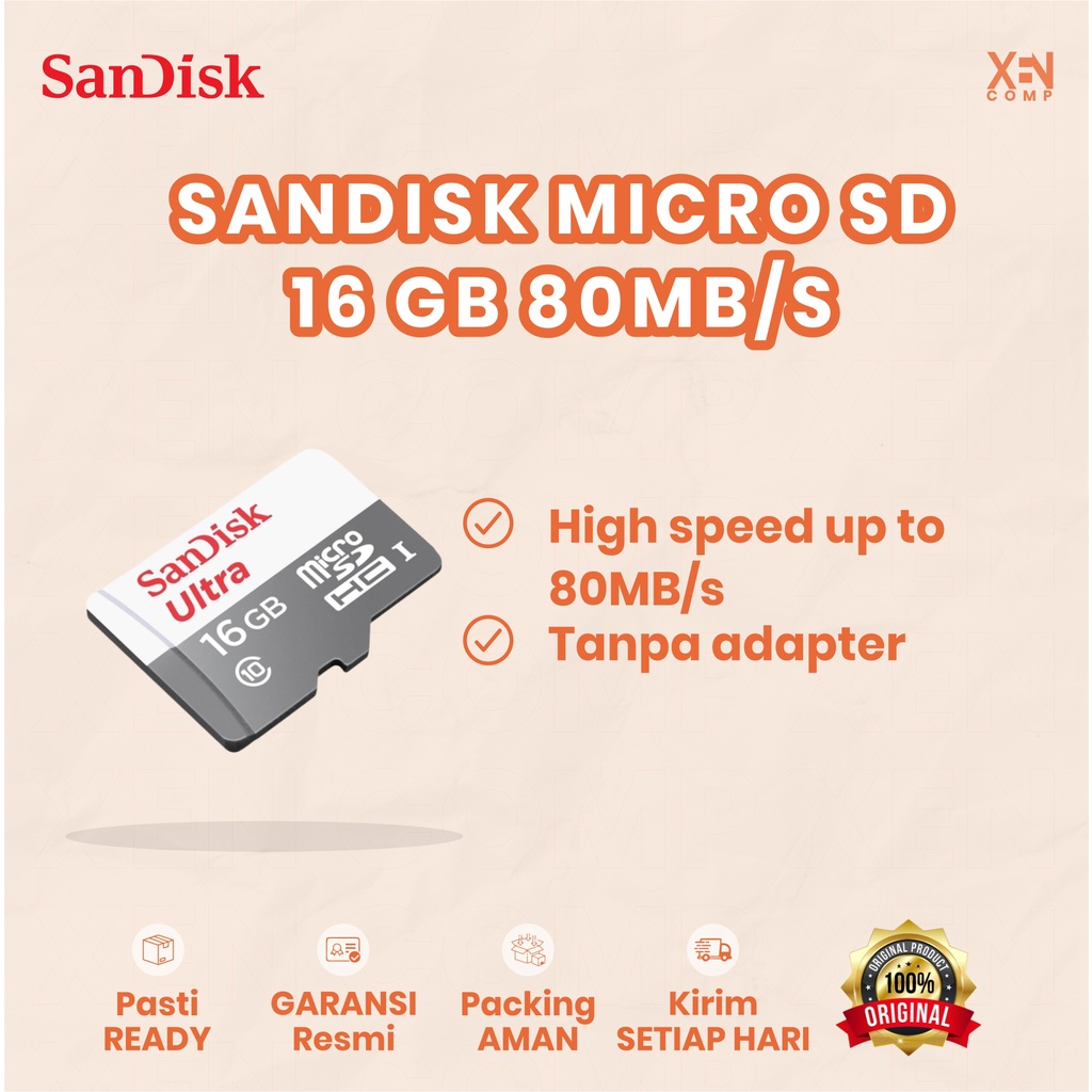 MICRO SD SANDISK 16GB CLASS 10 NA 80Mbps