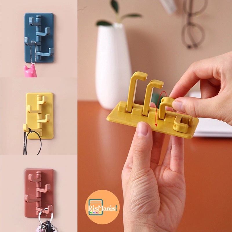 4 BRANCHES ROTATING WALL HOOKS - Pengait Gantungan Dinding Tempel Tembok Cantolan Rotasi 4 Cabang