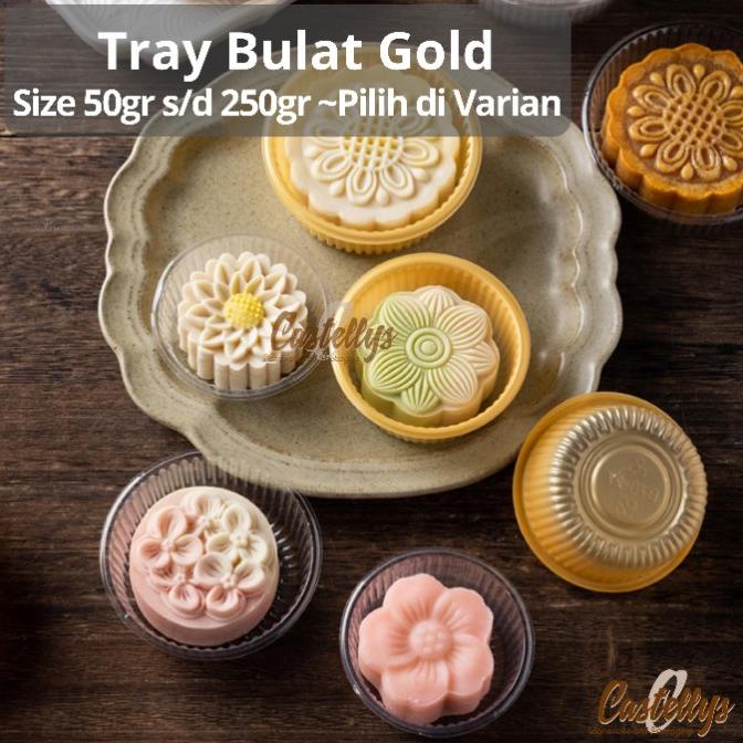 

((((()paling dicari] Tray Mika Bulat Gold Mooncake 50gr - 250gr Pia Pudding Kue Mochi dll